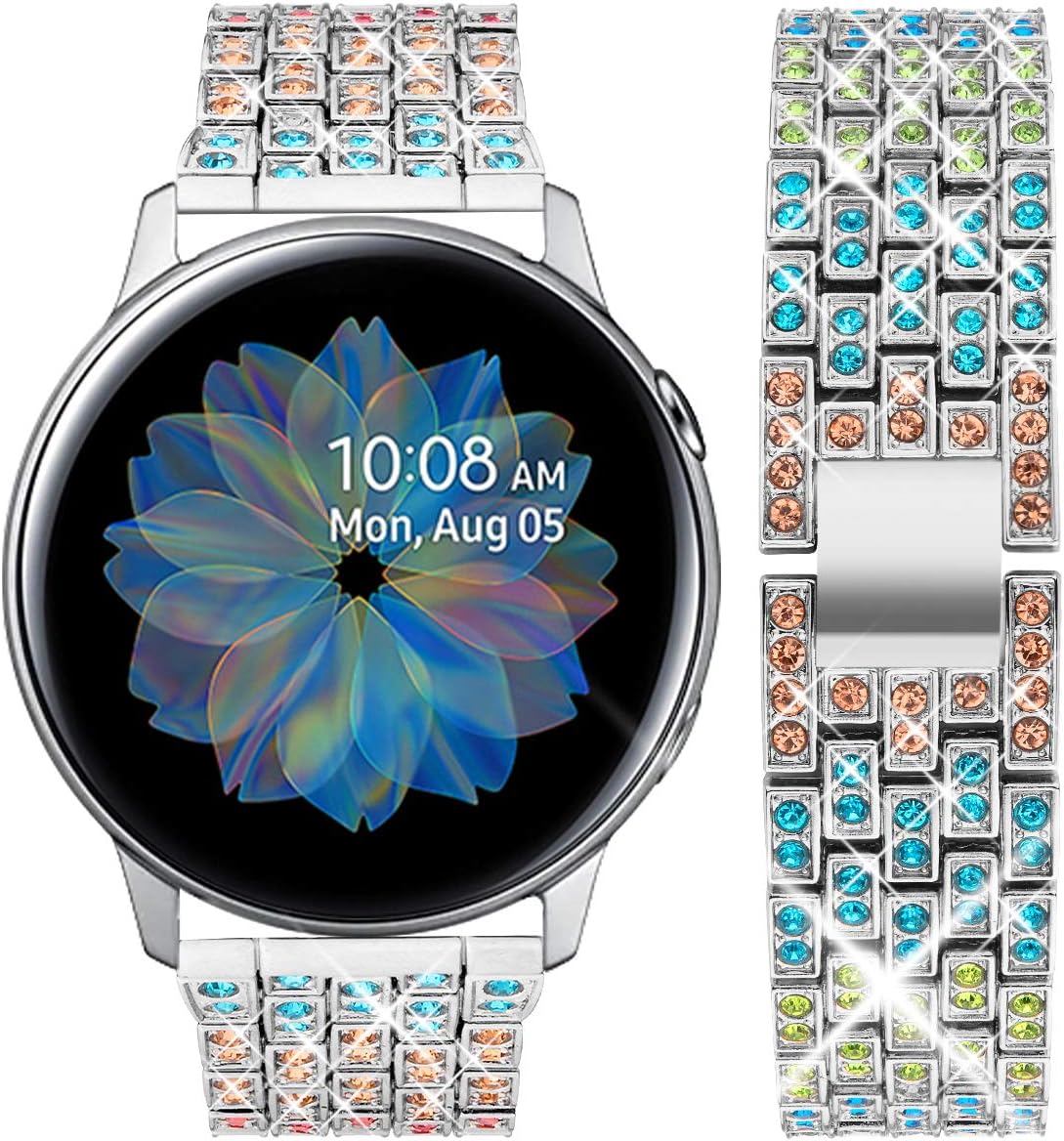 Goton Band Compatible Galaxy Watch 3 Band 41mm, Women Men Bling Diamond Jewelry 20mm Strap Bracelet Compatible for Samsung Galaxy Watch 41mm / Active 2 / 42mm (ColorfulSilver, 20mm)