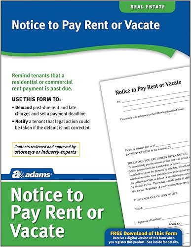 Adams Aviso para pagar alquiler o vacar, formularios e instrucciones [Imprimir y descargar] (LF280), Blanco