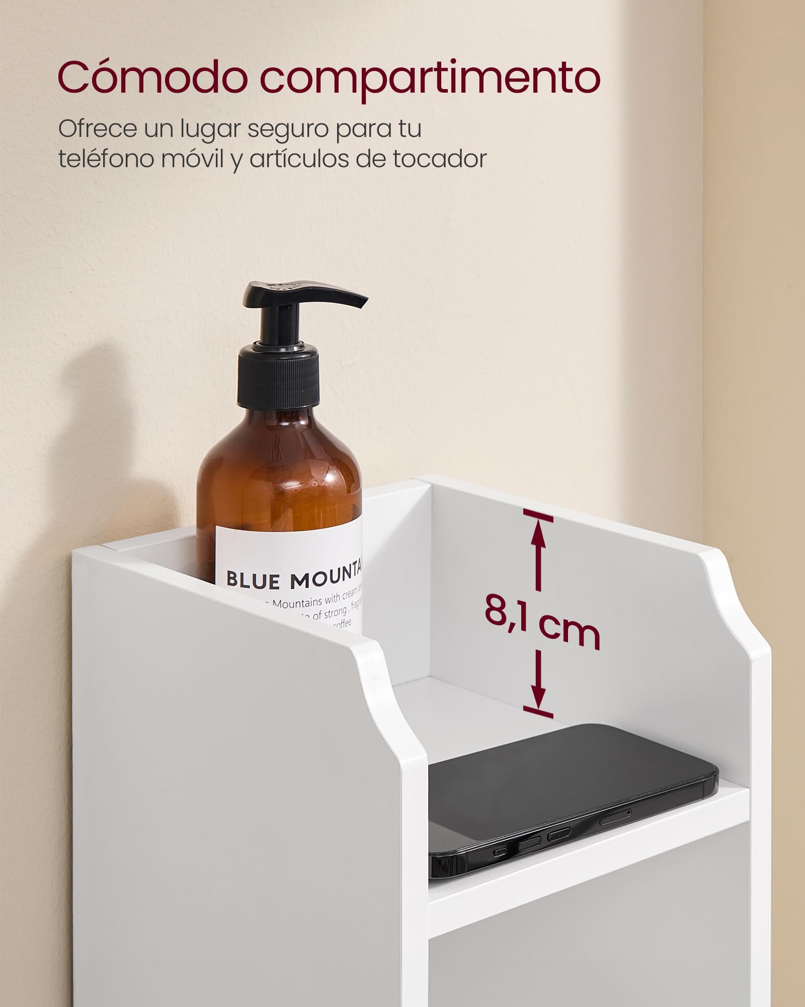 VASAGLE Armario de Baño, Armario Esquinero con Puerta y Estantes, Organizador de Almacenamiento, Estrecho, para Papel Higiénico, Estantes Ajustables, Blanco BBC310W01