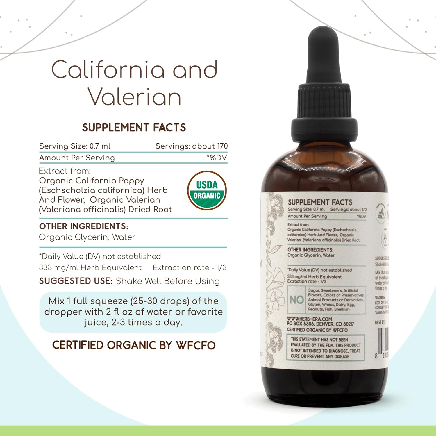 California and Valerian B120 USDA Organic Tincture | Alcohol-FREE Extract, Herbal Drops | Certified Organic California Poppy (Eschscholzia californica), Valerian Root (Valeriana officinalis) (4 oz)