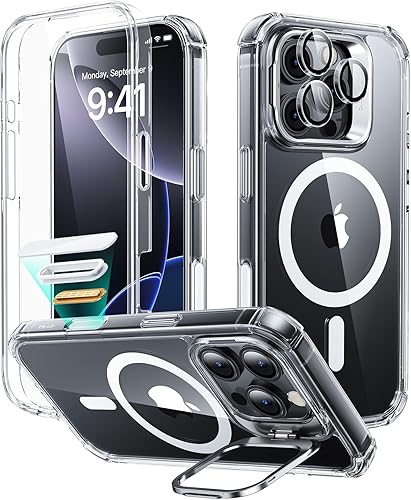 ESR Funda para iPhone 16 Pro con soporte, botón de control de cámara compatible con MagSafe, funda de cuerpo completo a prueba de caídas de grado