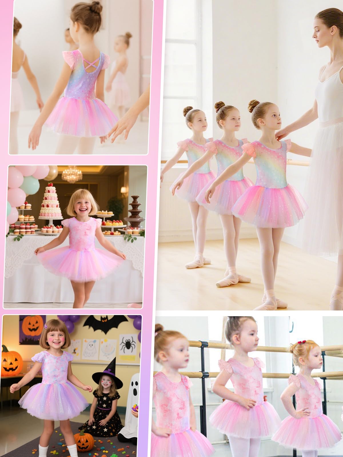 Bezioner Mallot de Ballet/Danza Niña Brillante Vestido Ballet Niñas Estampado Maillot Danza con Falda de Tutú Manga Corta