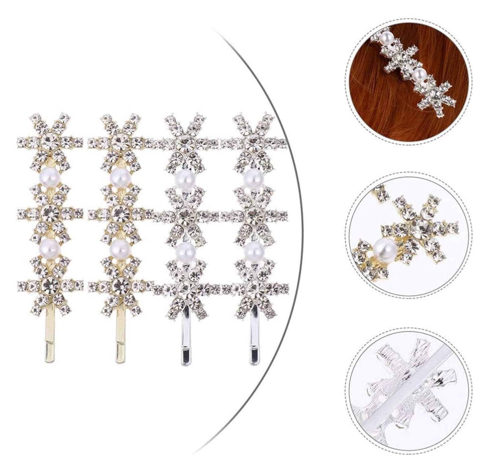 Accessori for capelli Sposa Pettine for capelli da sposa Fermagli for capelli in metallo 6 pezzi Fermagli for capelli con strass Lucido Natale Fiocco di neve Barrettes Perle di cristallo Copricapo da