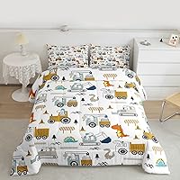 Vista 51 de Feelyou Juego de edredón de construcción, tamaño individual, para niños, con dibujos animados, carro, excavadora, tractor, equipo de edredón