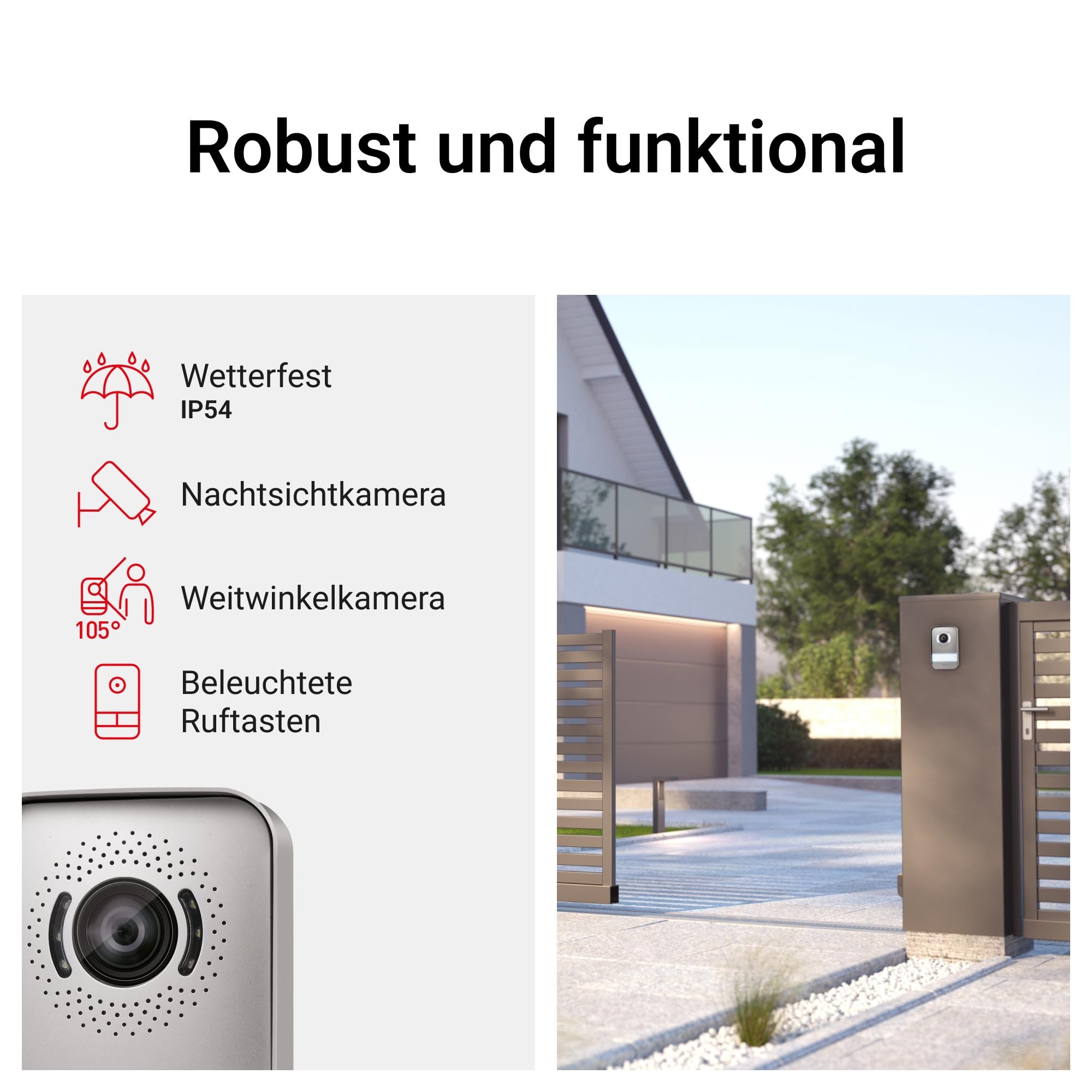 LEGRAND, EASYKIT Plus Video-Türsprechanlagen-Set mit 2-Draht-Anschluss, 7"-Farbmonitor-verspiegelt & Weitwinkelkamera, 1-/2-Familienhaus-Set, erweiterbar, Steckernetzgerät, IP54-IK07, Schwarz, 368910