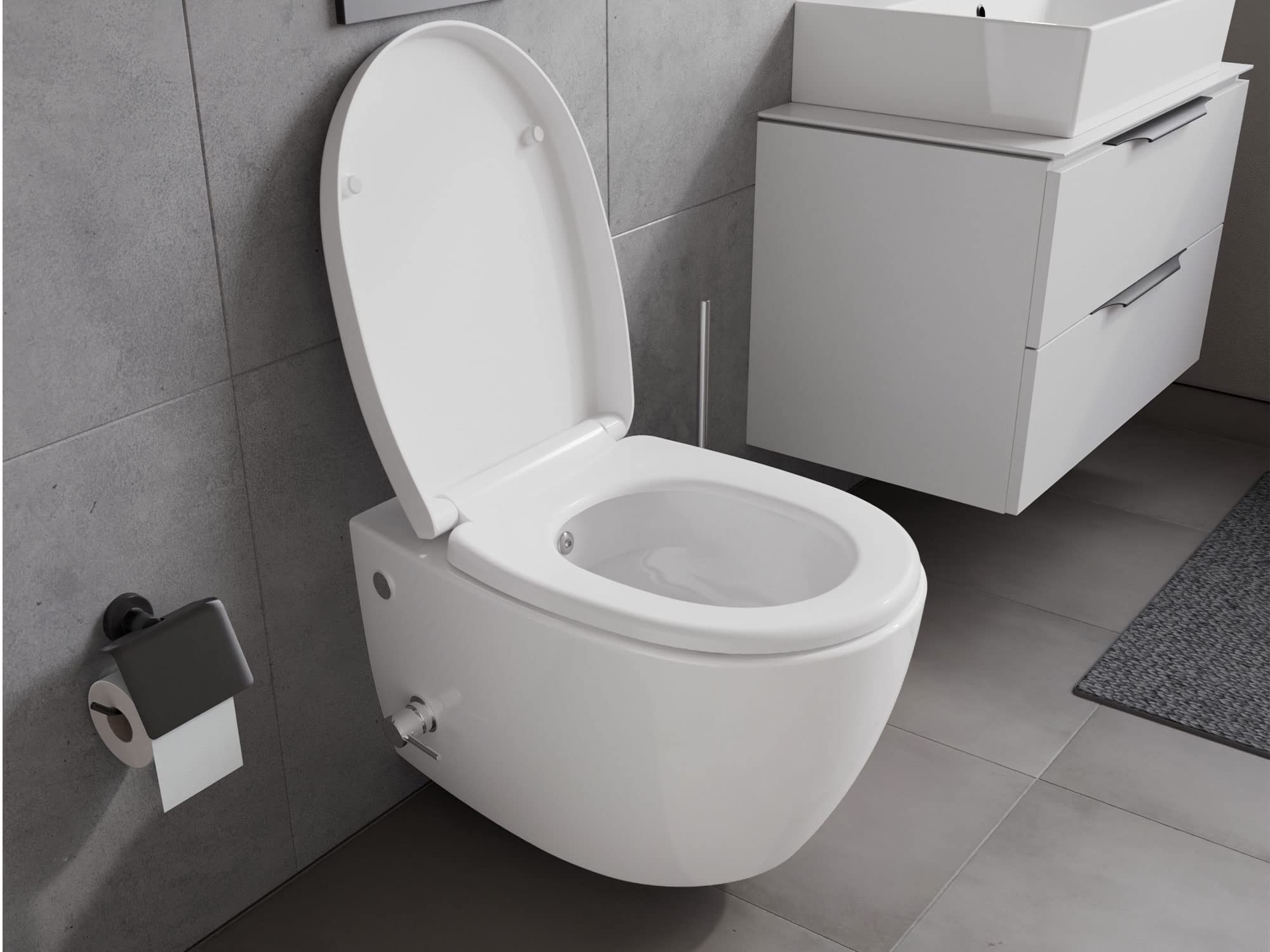 Aqua Bagno | Toilettes Taharet avec Fonction Bidet et Douche, WC Suspendu Mural | 51 cm de Long