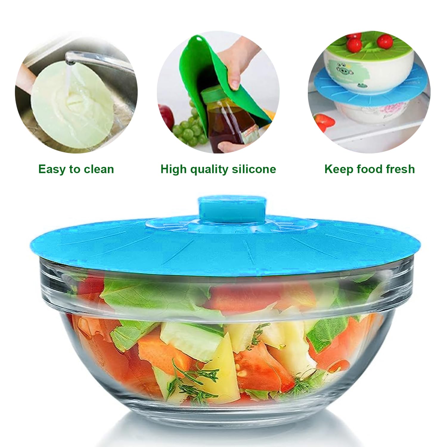 Couvercles à ventouse en silicone multicolore pour nourriture - Lot de Couvercles à ventouse en silicone multicolore pour nourriture - Lot de