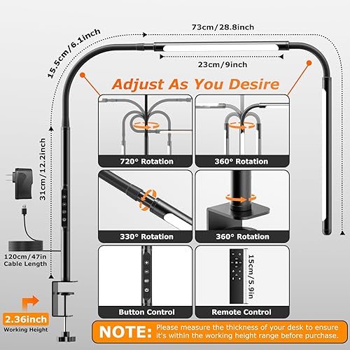 Miniatura 3 de Lámpara de escritorio LED para oficina en casa, luz con atenuación y temperatura de color continuas, cuello ajustable, función de memoria para