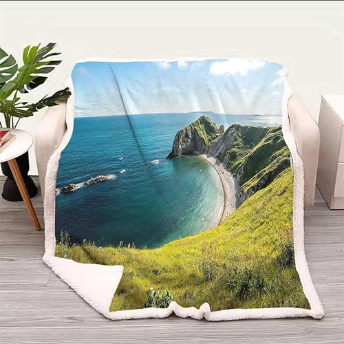 Coastline Beautiful Scenery Cobijas Calientes para Invierno - Manta térmica acogedora decoración de habitación para campamento, cama de tamaño