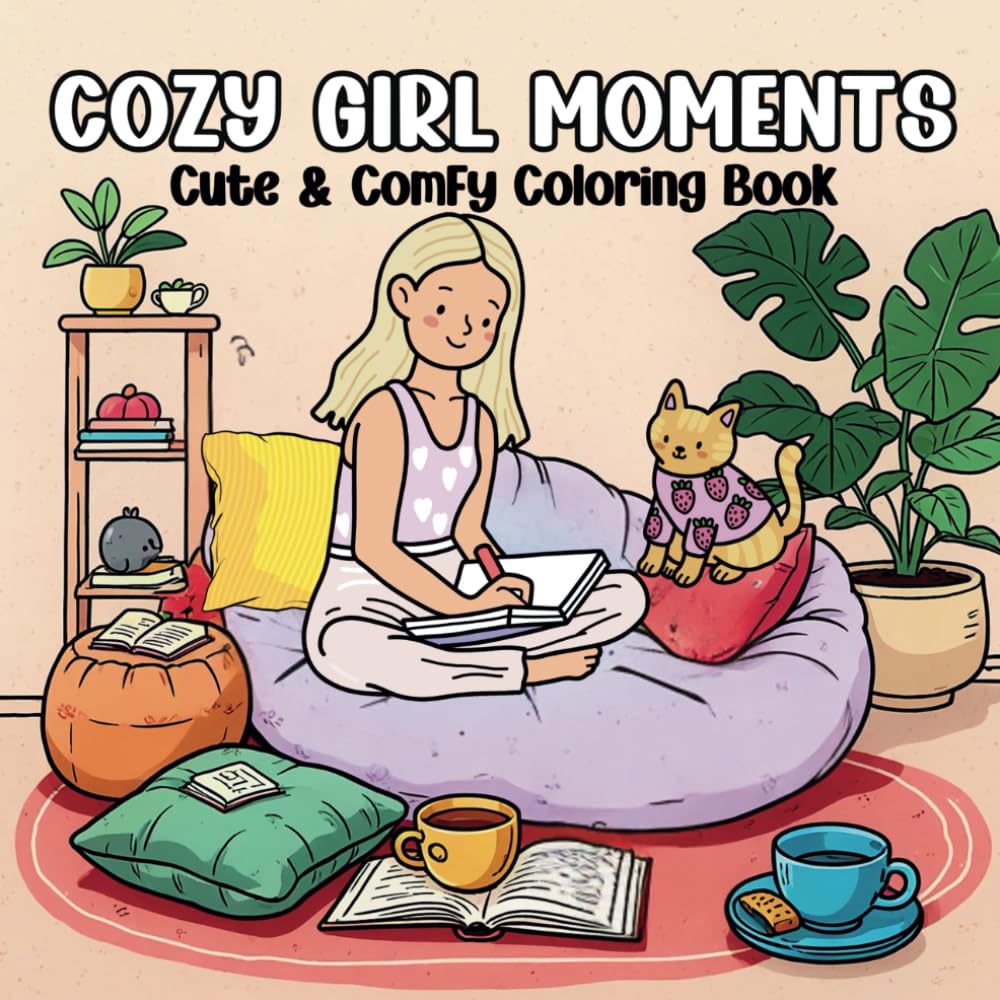 Cozy Girl Moments: Cute and Comfy Coloring Book for Adults & Teens Featuring Adorable Moments, Everyday Activities, and Sweet Nature Scenes