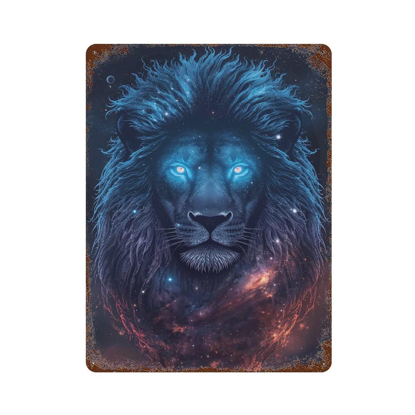 Cosmic Lion Portrait Rusty Metal Tin Sign 15.7"x11.8", for Shed, Workshop And Garage Wall Decor, Shabby Chic Decor