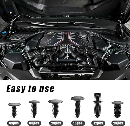 Miniatura 6 de Kewucn Juego de 146 clips de retención de automóvil, 6 tamaños populares, juego de remaches de nailon con removedor de sujetadores, panel de moldura