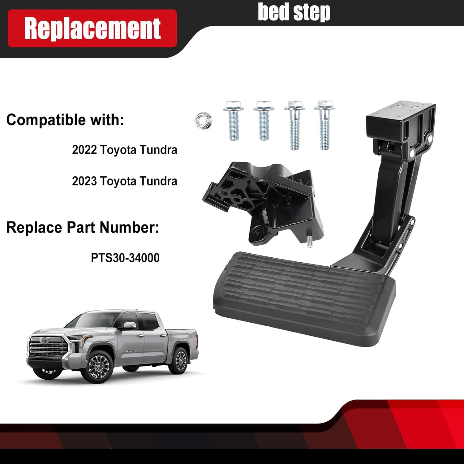Rear Bed Step Tailgate Bedstep Fit for Toyota Tundra 2022 2023 2024 Folding Truck Retractable Bumper Step Replaces PTS30-34000