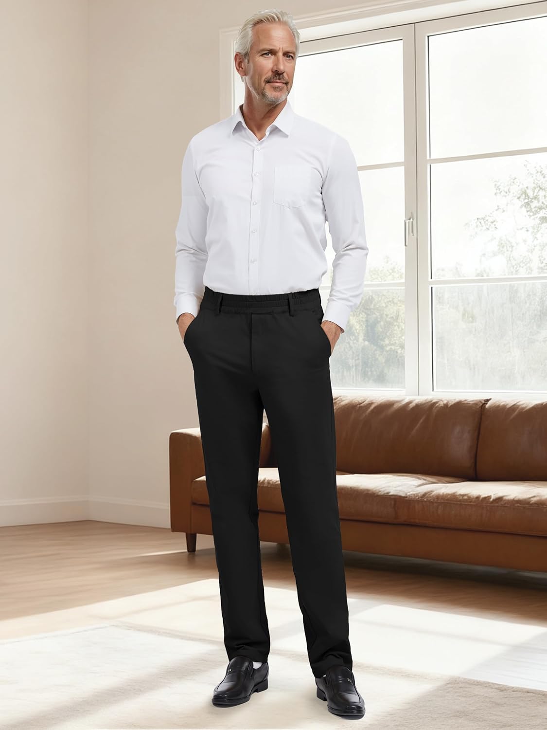 Tapata Men's 28"/30"/32" Inseam Elastic Waist Pants for Seniors Straight Leg Stretch Slacks for Elderly with Zipper Fly - Image 9