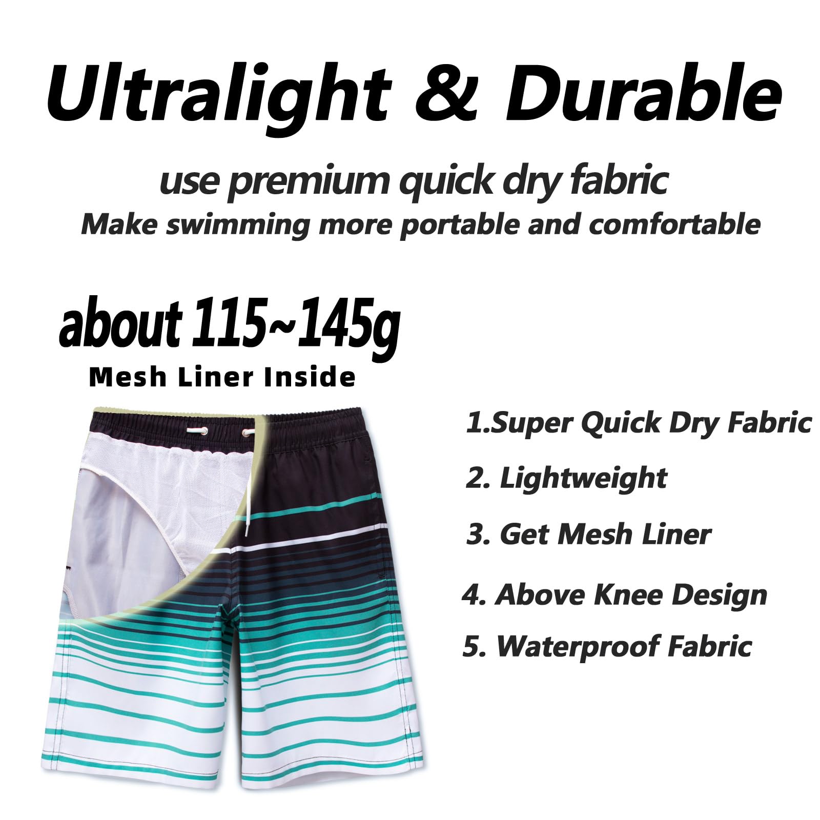 MEILONGER Traje de baño para niños, de secado rápido, para playa, tallas 6-7, 8, 10-12, 14-16
