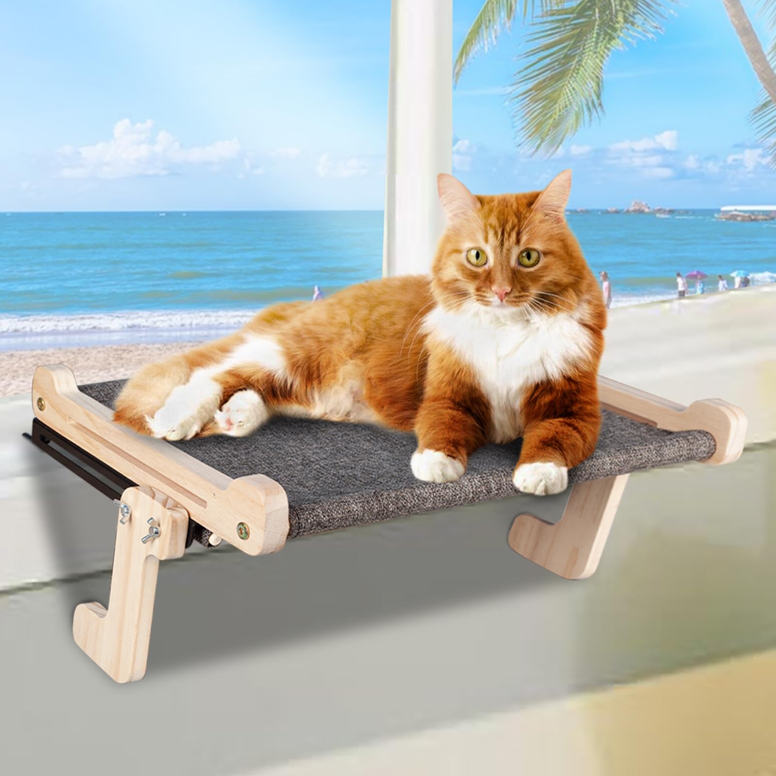 PowerKing Percha para ventana de gato, hamaca para ventana, asiento de gatito, estantes de cama para gatos de interior, sin taladrar, sin ventosa (gris)
