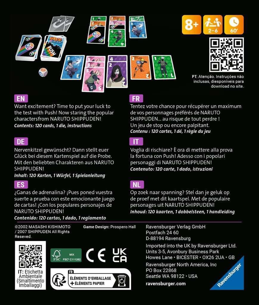 Ravensburger - Push Naruto | Card Games | Child Gift 8 Years or More | 2 to 6 Players | Kids Card Game | 60 Minutes | Card Board Games