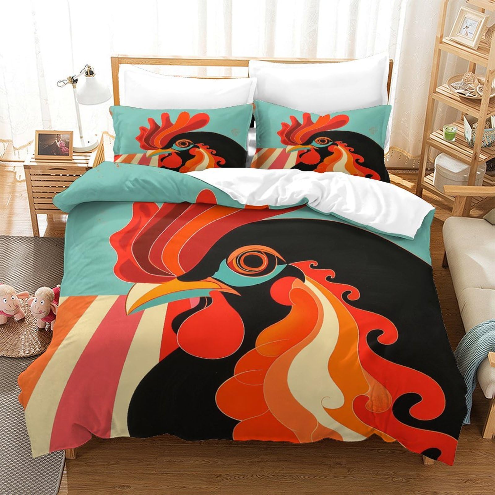 P1s9u7w5y Gallic Rooster-1 Vivid Abstract Rooster 3D Printed Duvet Cover Set 3Pcs Microfiber Colorful Rooster Bedding Set Double（200X200cm）
