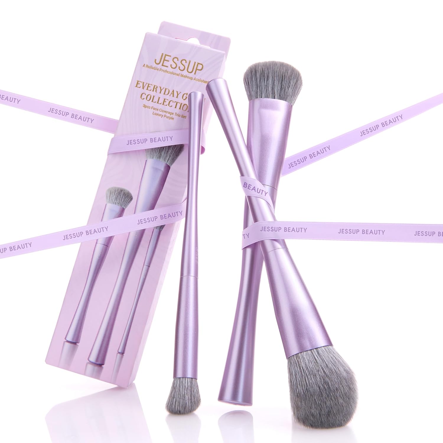 Jessup Face Makeup Brush Set 3 pcs, Ultra-Soft Dense Makeup Brushes for Foundation Contour Powder and Blush, Premium Synthetic Fiber, Luxury Purple T513 - Image 6