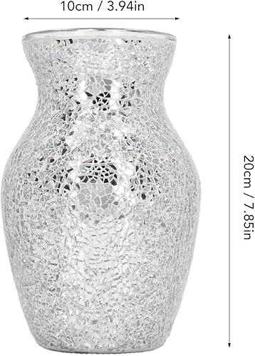 Miniatura 7 de Florero de mosaico, florero decorativo de cristal, florero alto plateado para decoración de la casa, jarrón de metal plateado para sala de estar y