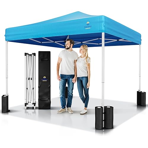Heavy Duty Pop Up Canopy Tent 10x10-1-2 Person Setup Pop Up Tent Canopy with UV Protection 3 Adjustable Heights & Roller Bag Versatile Tents for Parties Sports Event Camping & More