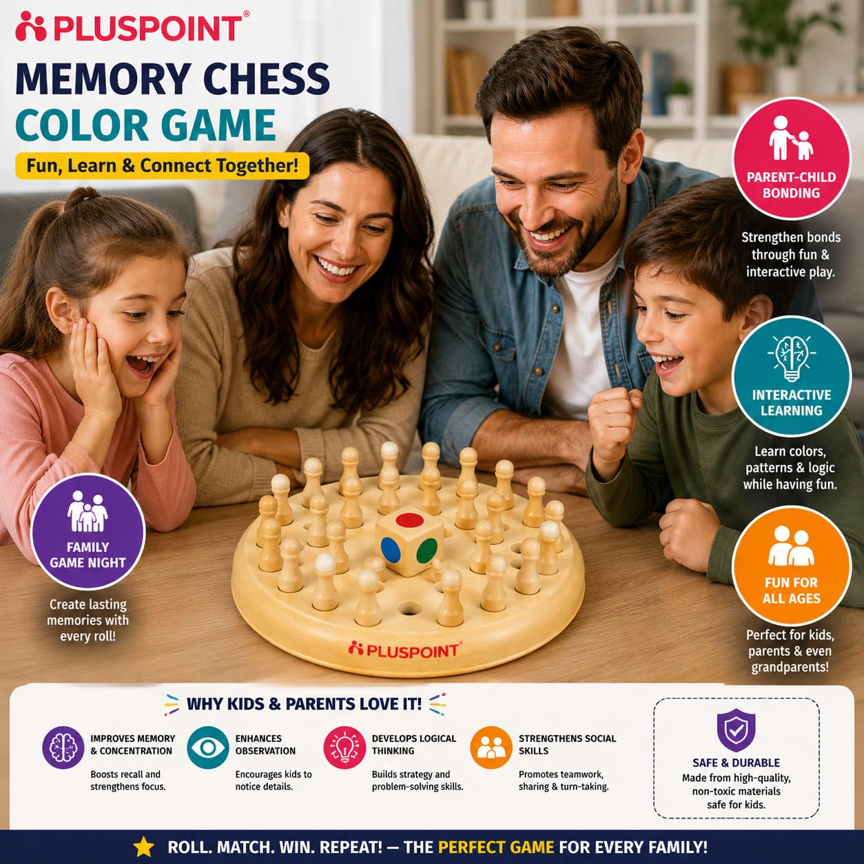 PLUSPOINT Memory Chess Game Color Memory Plastic Chess Block Board Colour Memorise Match Stick Chess Parent-Child Interaction Toy, Brain Teaser for Age 3 and Up and Kitty Party Games 3