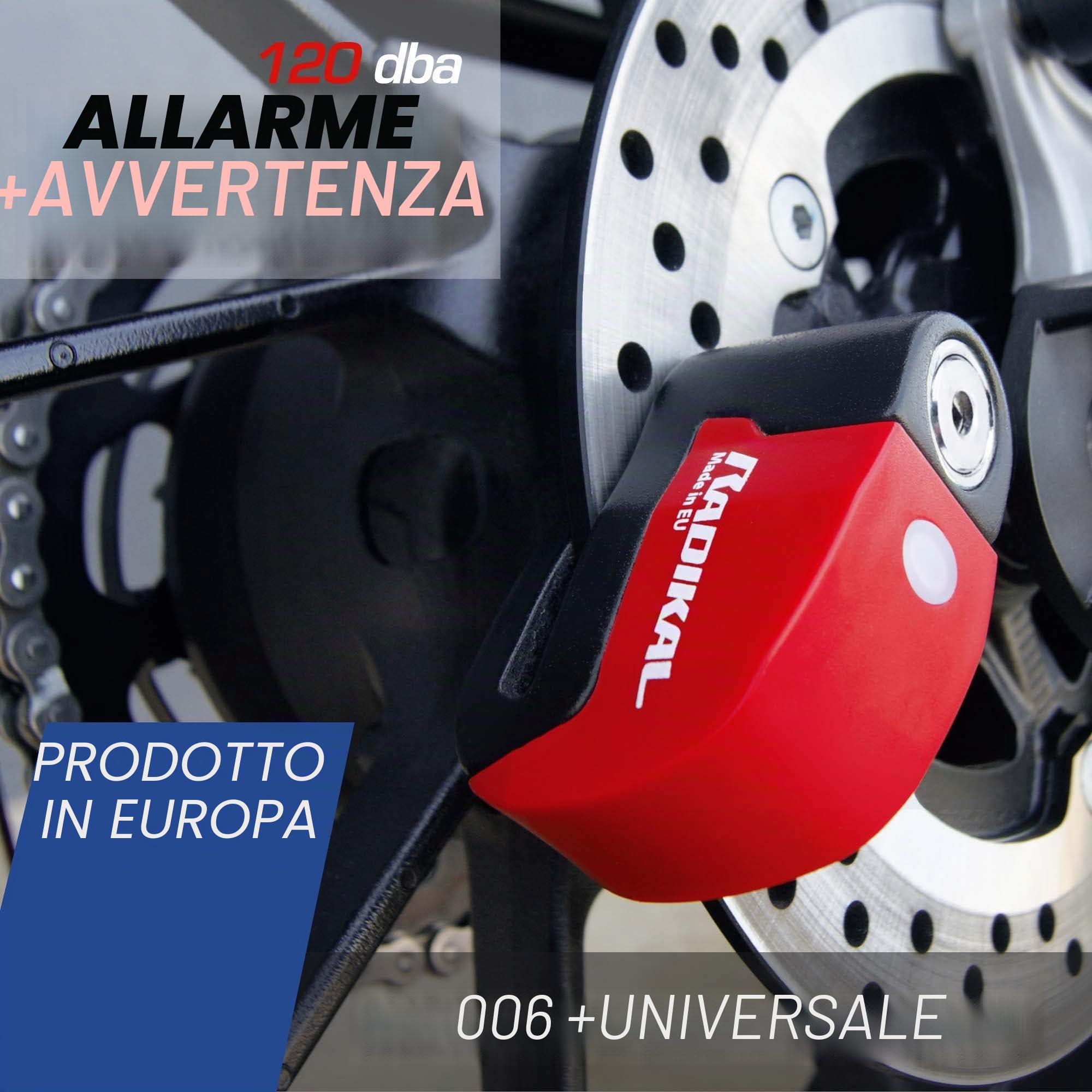 RADIKAL RK6 Antifurto Moto con Allarme Lucchetto Bicicletta Bloccadisco Scooter Sicurezza & RK351 Staffa Antifurto Moto Bloccadisco RK9Z RK9 RK6 da Montare su Viti