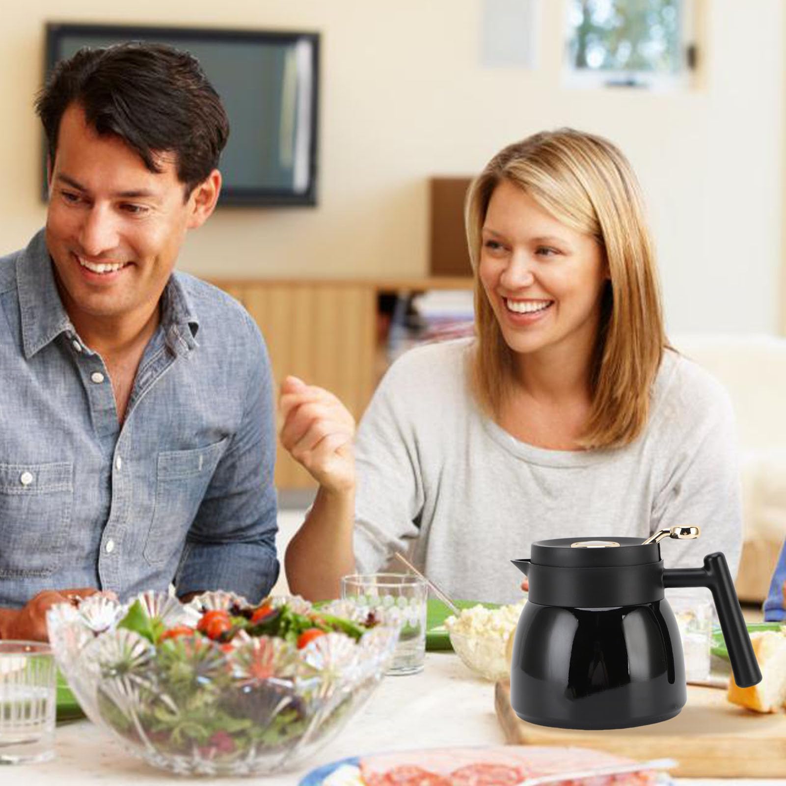 Café de Aislamiento de Vacío, té Térmico con Filtro de 880 Ml de Dispensador de Jarra de Bebidas de Agua, Pantalla de Temperatura Mecánica (BLACK)