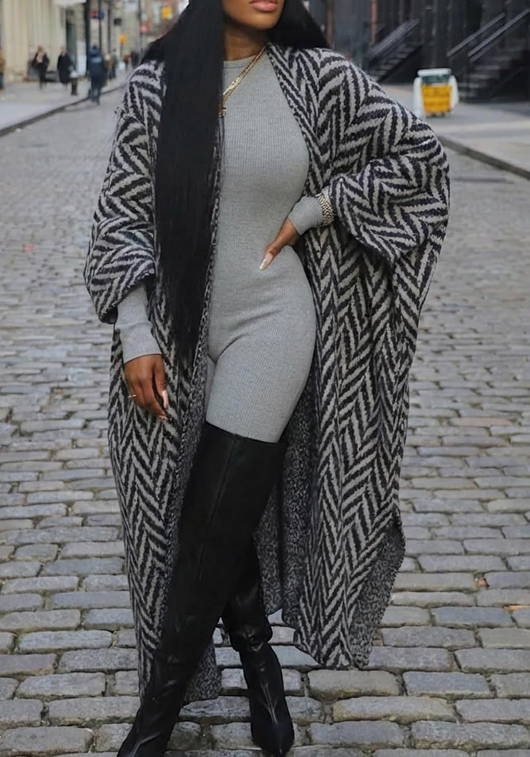 Ptorlio Womens Striped Long Cardigan Sweater Fall Plus Size Lightweight Open Front Cozy Cardigans Coat Trendy - Image 6