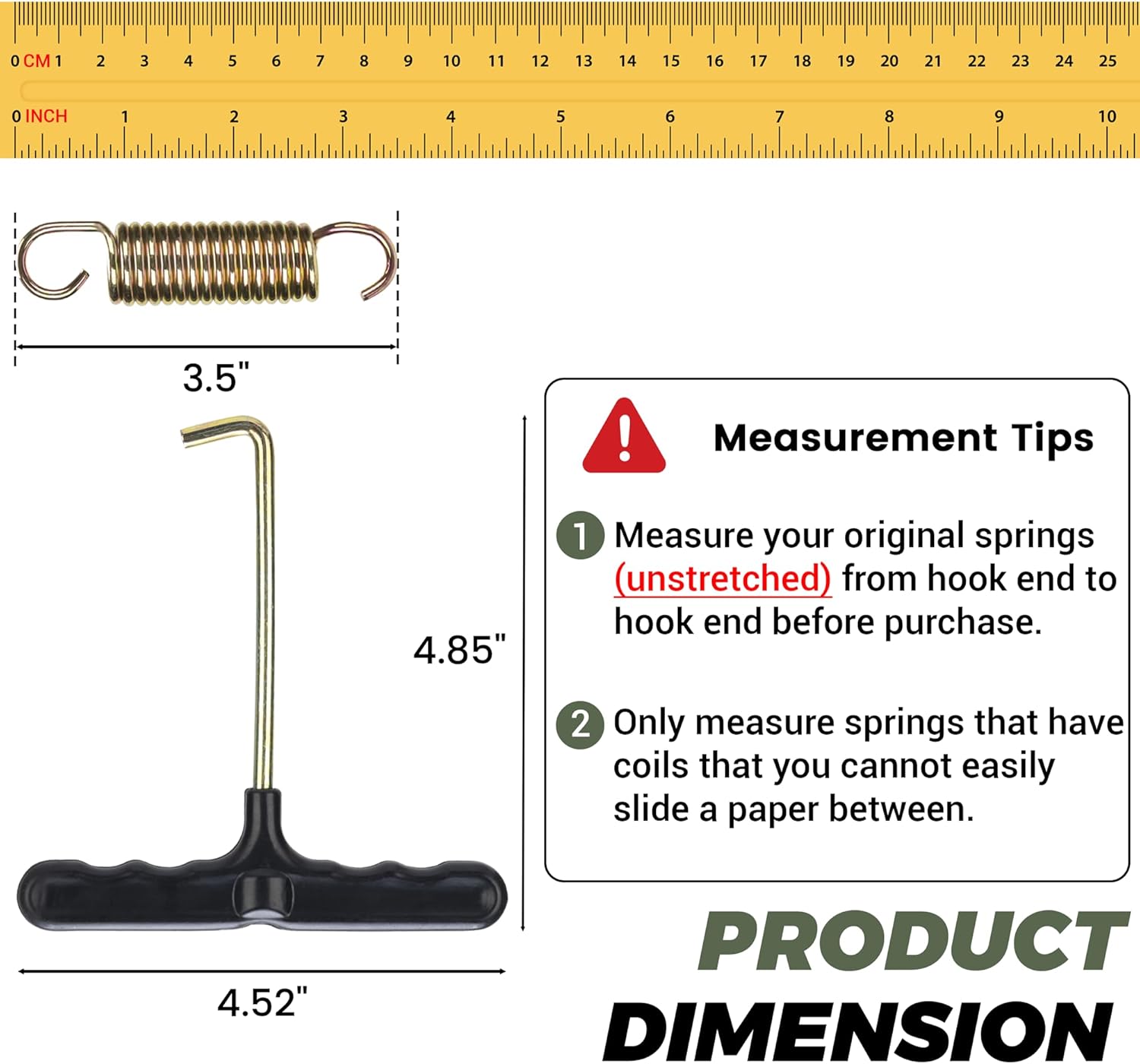 Trampoline Springs Replacement 3.5" to 8.5" Galvanized Steel Heavy Duty High Tensile Universal Trampoline Accessories with T-Hook Tool, 12 to 48 Pack 3.5 inch 12pack