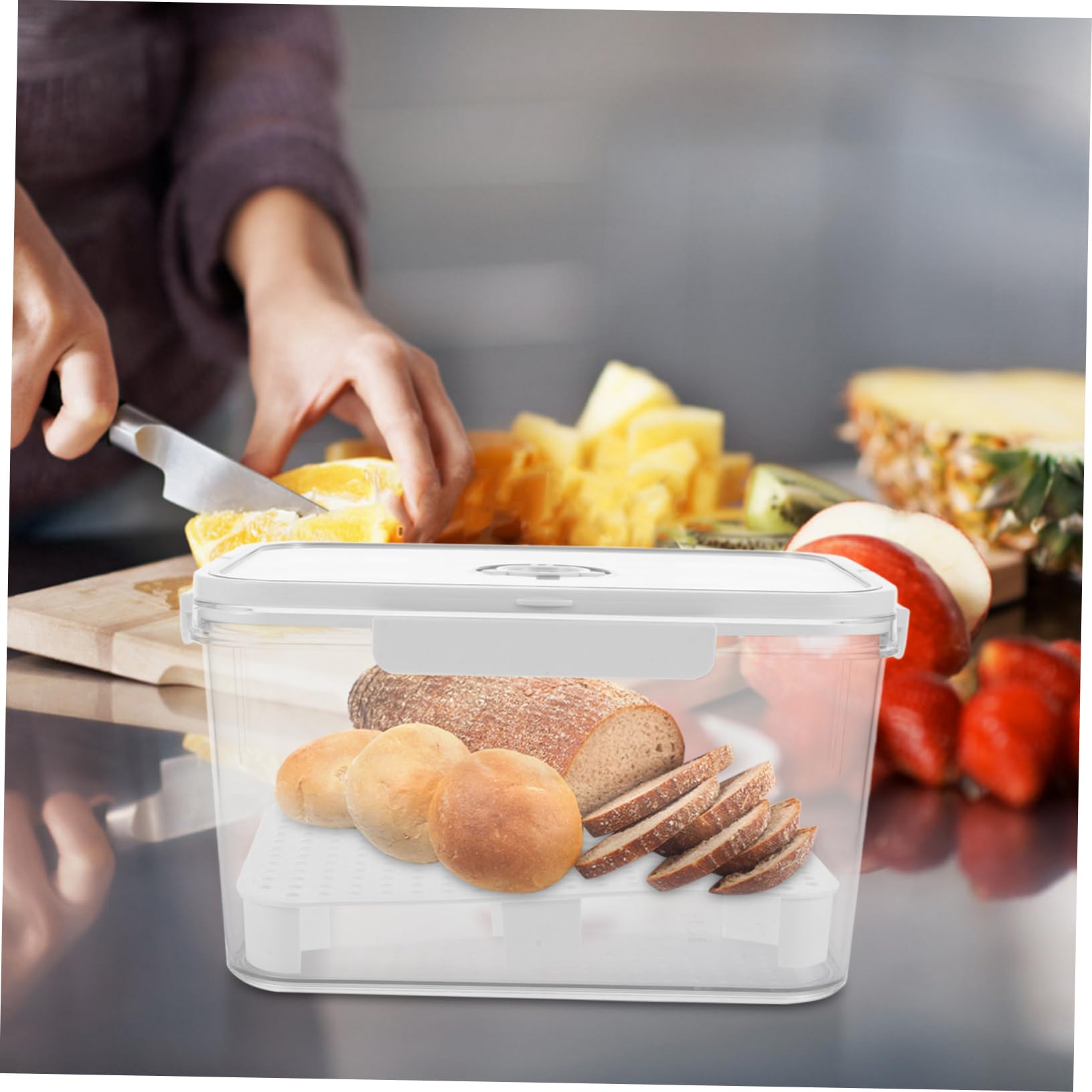 Contenitore per Pane in Plastica con Manici e Chiusura Ermetica | Indicatore Orario, Design Salvaspazio, per Pane e Pasticceria Fatta in Casa su Piano Cucina
