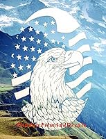 Vista 6 de Calcomanía ovalada de vinilo para ventana, grabado vertical, bandera y águila, 8 x 12 pulgadas, color blanco con elementos de diseño transparentes