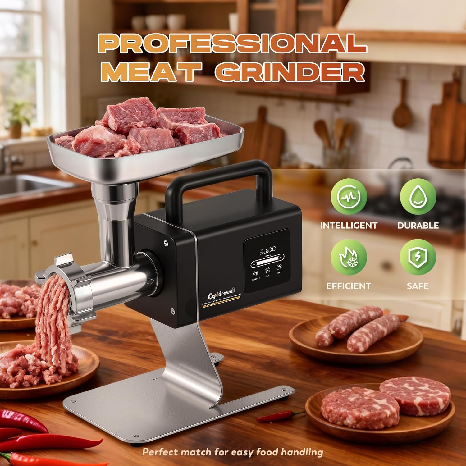 CGOLDENWALL Meat Grinder, 1.36HP Electric Meat Grinding, Heavy Duty Stainless Steel Meat Mincer & Sausage Stuffer with 5-Speed for Effortless Meat & Bone Processing, Home Kitchen & Commercial Use