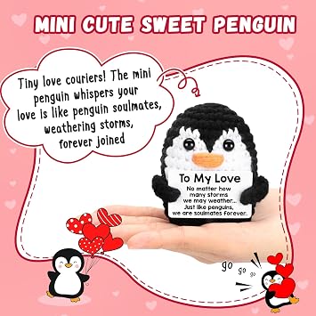 Gifts for Him Her Boyfriend Girlfriend, To My Love Handmade Crochet Mini Penguin Anniversary Birthday Gifts for Women Men, Romantic Valentines I Love You Gifts for Wife Husband Couples Fathers Day