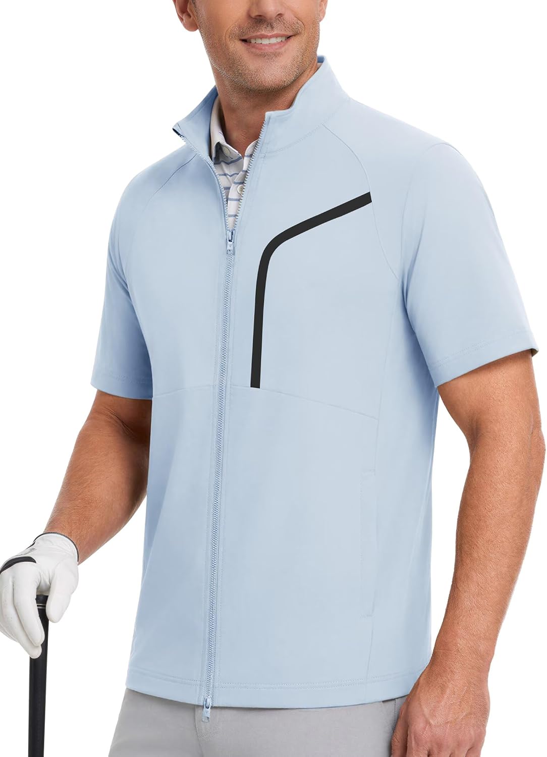 M MAELREG Short Sleeve Golf Jackets for Men with Full Zipper Lightweight UPF50+ Hiking Vests For Men with Button Pockets