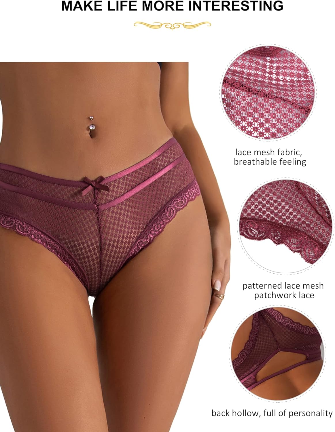 ohmydear Womens Sexy Lace Hipster Panties Mesh Bikini Panties Hollow Out Cheeky Underwear Tangas Briefs - Image 5