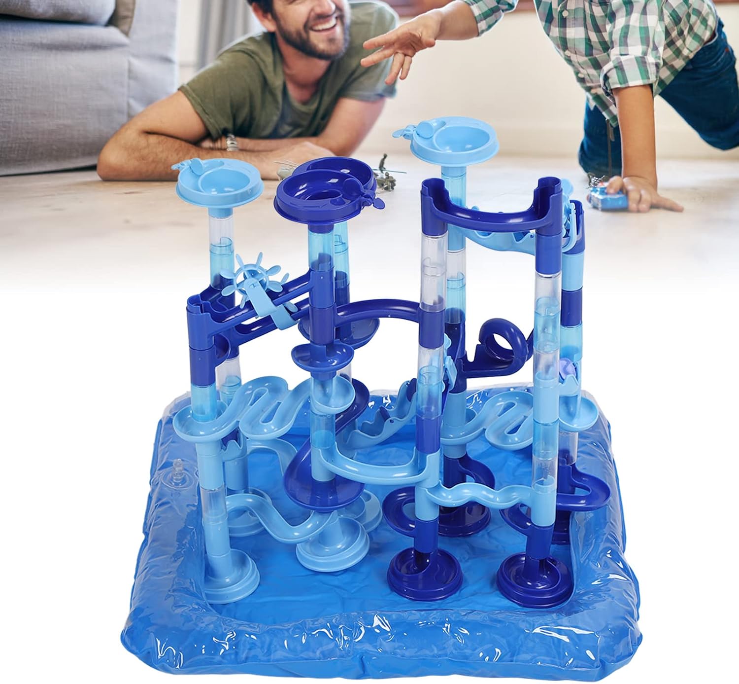 Maze Balls Water Play Track, Water Play Marble Run Maze Ball Track Building Blocks for Interactive Water Play - Includes 75 DIY Components, 30 Balls, Air Cushion &