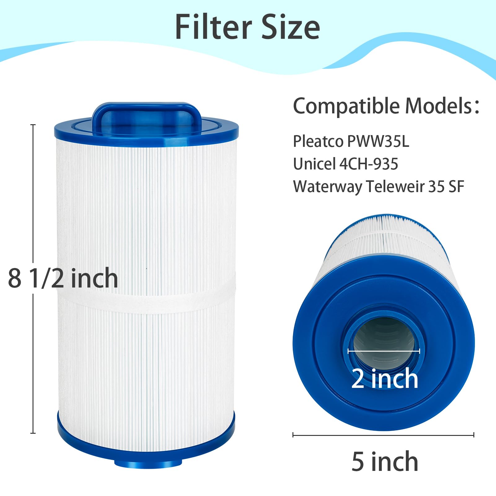 Future Way PWW35L Hot Tub Filter Replacement for Master Spa X268548-PMA-R3, Waterway 817-4035, Teleweir 35 SF, Replace Pleatco PWW35L, Unicel 4CH-935, SD-01235, PDC580-AFS, Spa Filter, 35 Sq. Ft