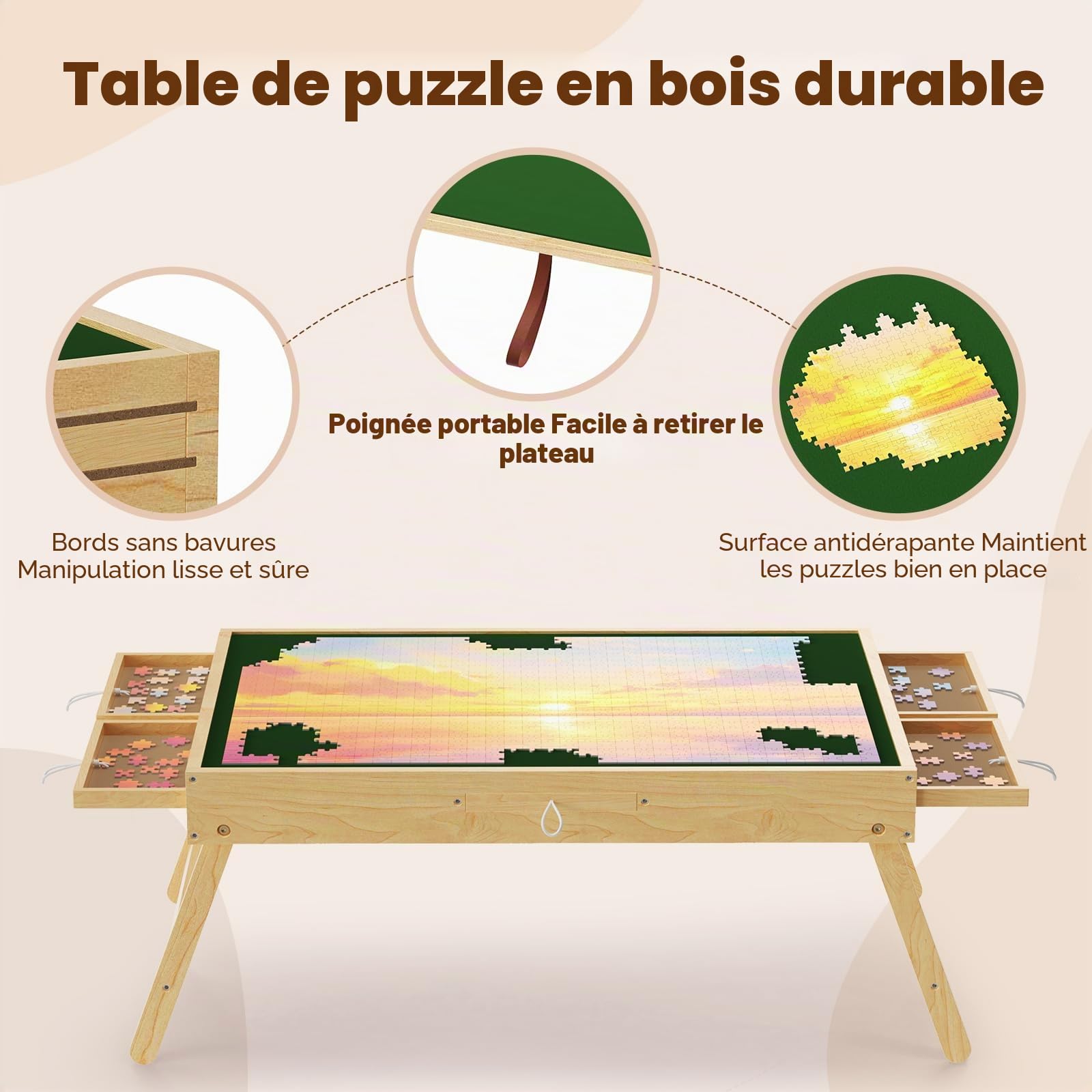 Table puzzle 1000 pièces - 76,5 x 57 x 32 cm - 6 tiroirs - Planche à puzzle (1000 pièces)