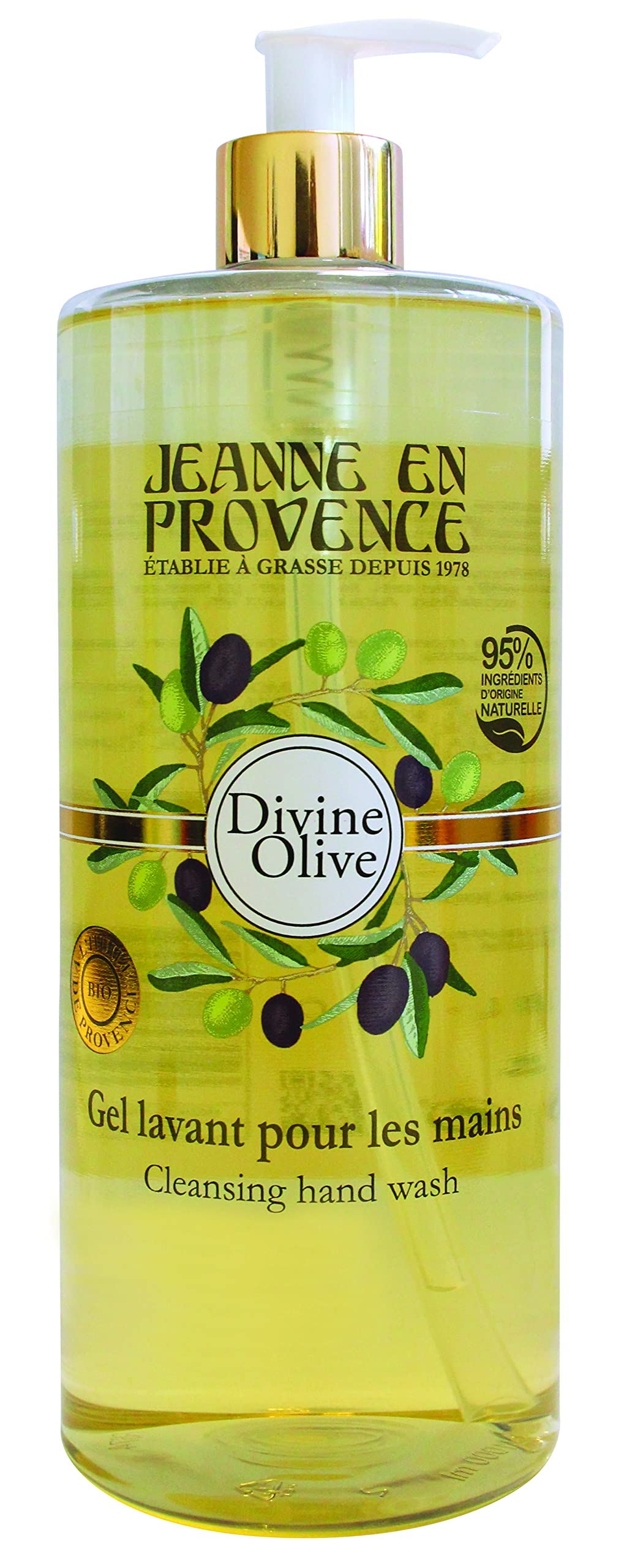 Gel Hydroalcoolique Jeanne En Provence - Désinfection 99,9%, Parfum Divine Olive - 500ml