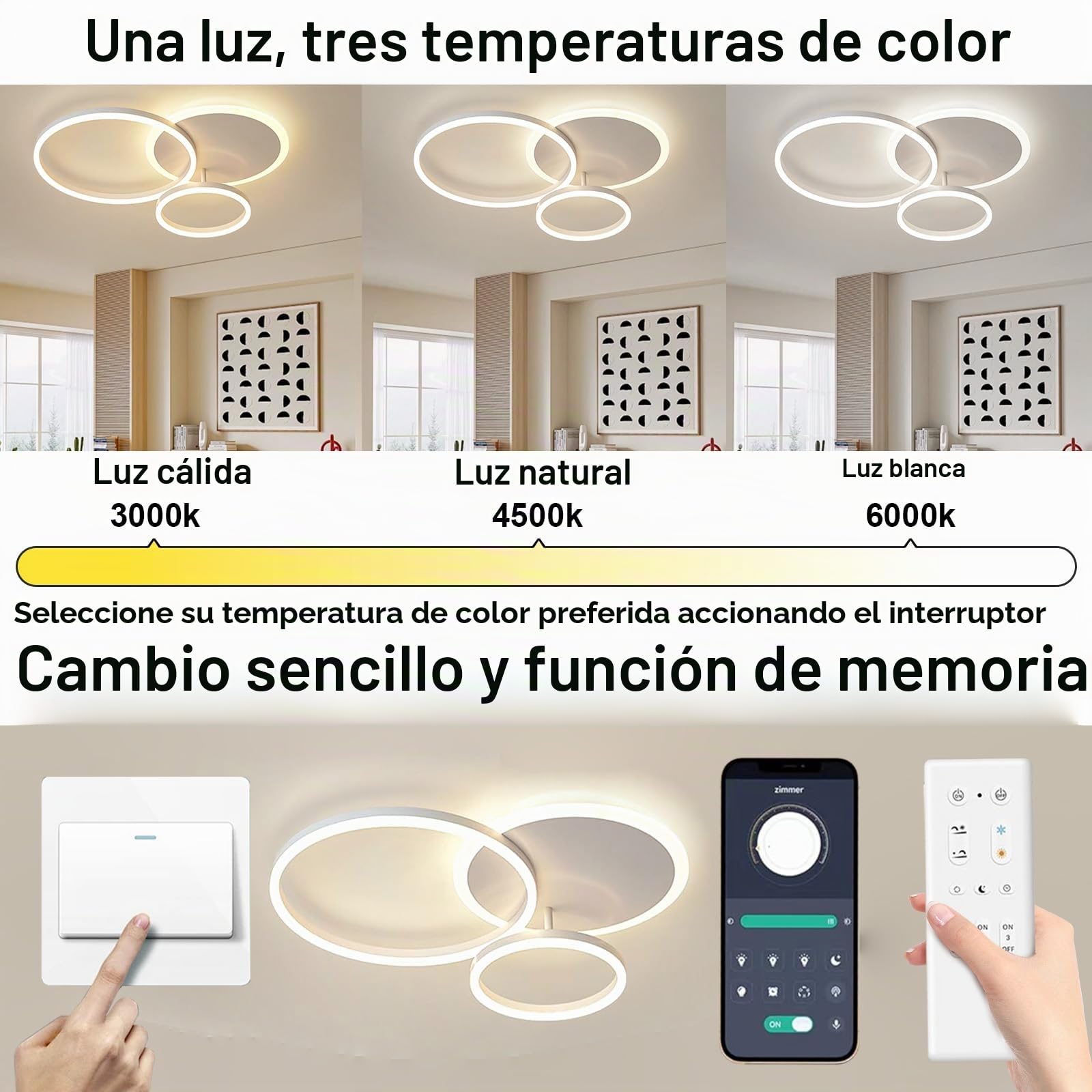 Plafon Led Techo Regulable, 54W 5400lm Lampara Techo Dormitorio, lamparas de techo salon Redonda Moderna de 65 * 50 * 8cm, Lampara Led Techo para salón, dormitorio, cuarto de niños, cocina