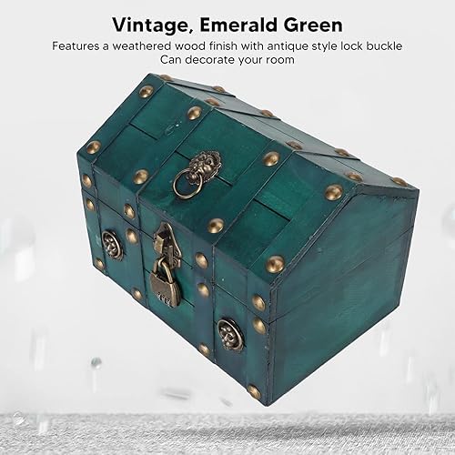 Miniatura 5 de DIYDEG Caja de madera del tesoro, hecha a mano, caja decorativa de gran capacidad con bloqueo de contraseña, estuche organizador para regalo de