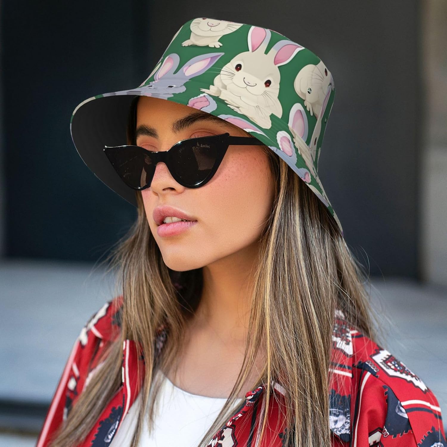 Many Bunny Cute Print Sun Hat Outdoor Fisherman Cap Summer Bucket Hat Beach for Men Women Black
