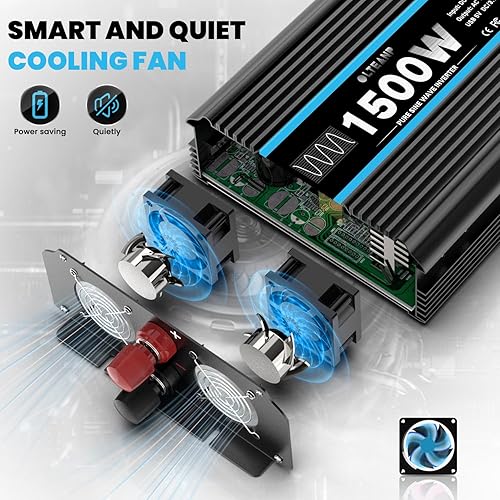 Miniatura 7 de OLTEANP Inversor de onda sinusoidal pura de 1500 W, 12 V CC a 110120 V, inversor de corriente alterna con 2 salidas de CA, puerto USB de 3.1 A,
