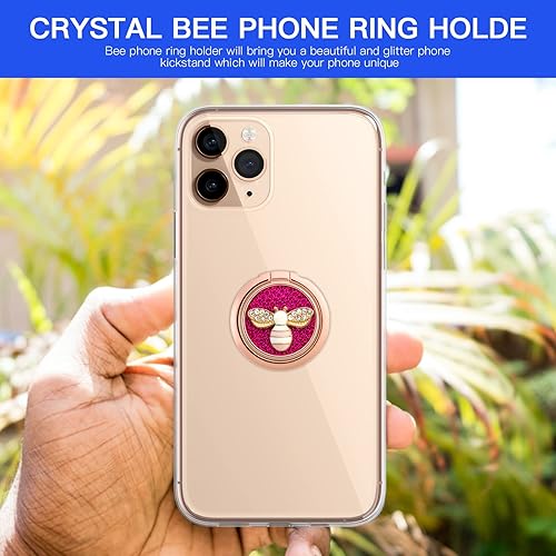 Miniatura 3 de YINHEXI Soporte para anillo de teléfono, soporte de anillo para teléfono celular, rotación de 360 grados, con piedra de cristal esmaltada (rojo rosa)
