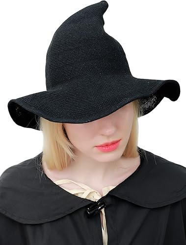 Miniatura 8 de DAZCOS Sombrero de bruja de punto multicolor transpirable de ala ancha plegable para mujer, disfraz de Navidad