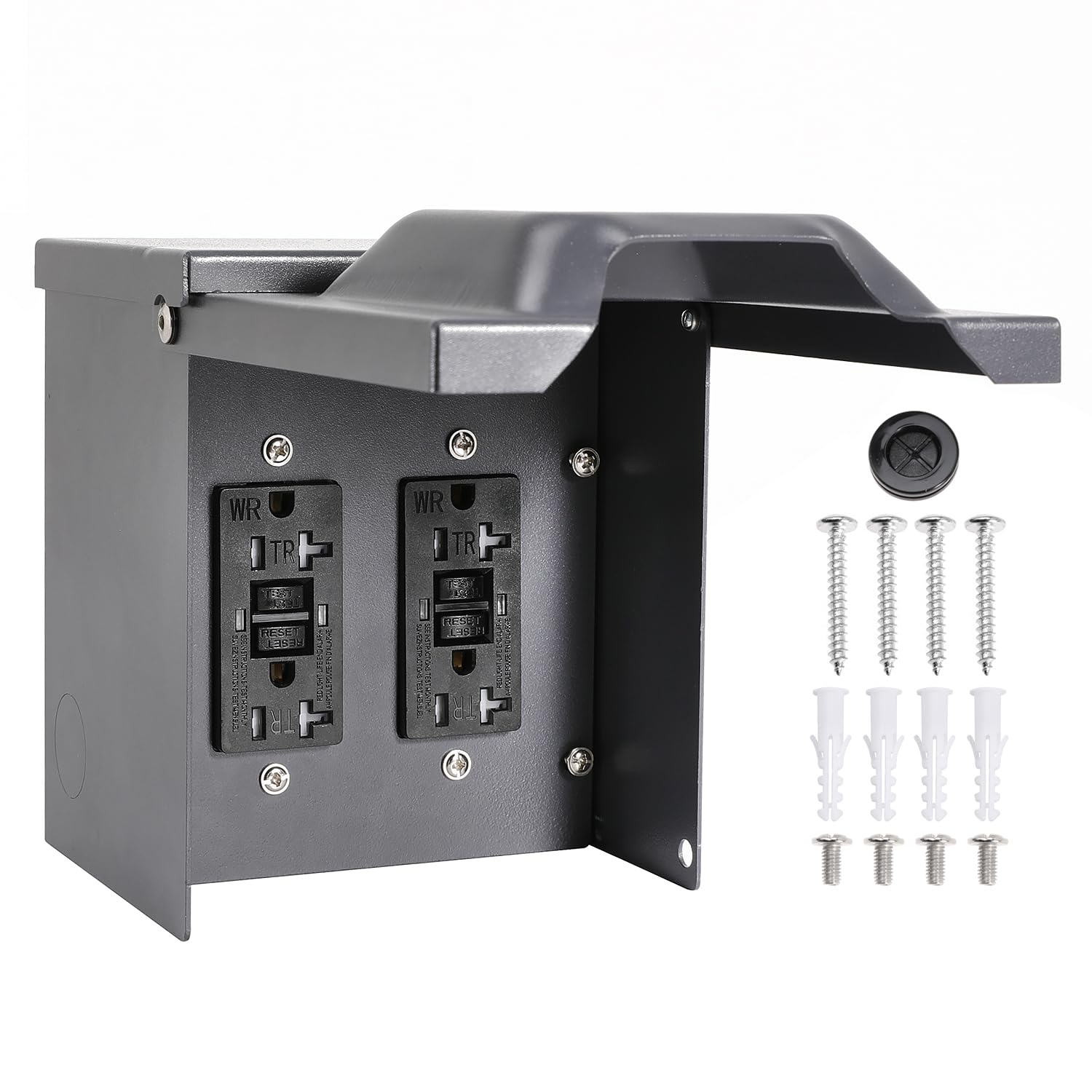 Outdoor Electrical Outlet Box with Dual 20 Amp Receptacle, 2 Gang 20A GFCI Double Outlets Breaker Box Panel for Outdoor Use
