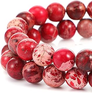 45-47 Pièces Perles Pierre Naturelles de Jaspe Bleu Rouge Regal Sea Sédiment Perles de Pierres Précieuses Naturelle 8mm Perle Ronde pour Bracelet Colorées pour la Fabrication de Bijoux