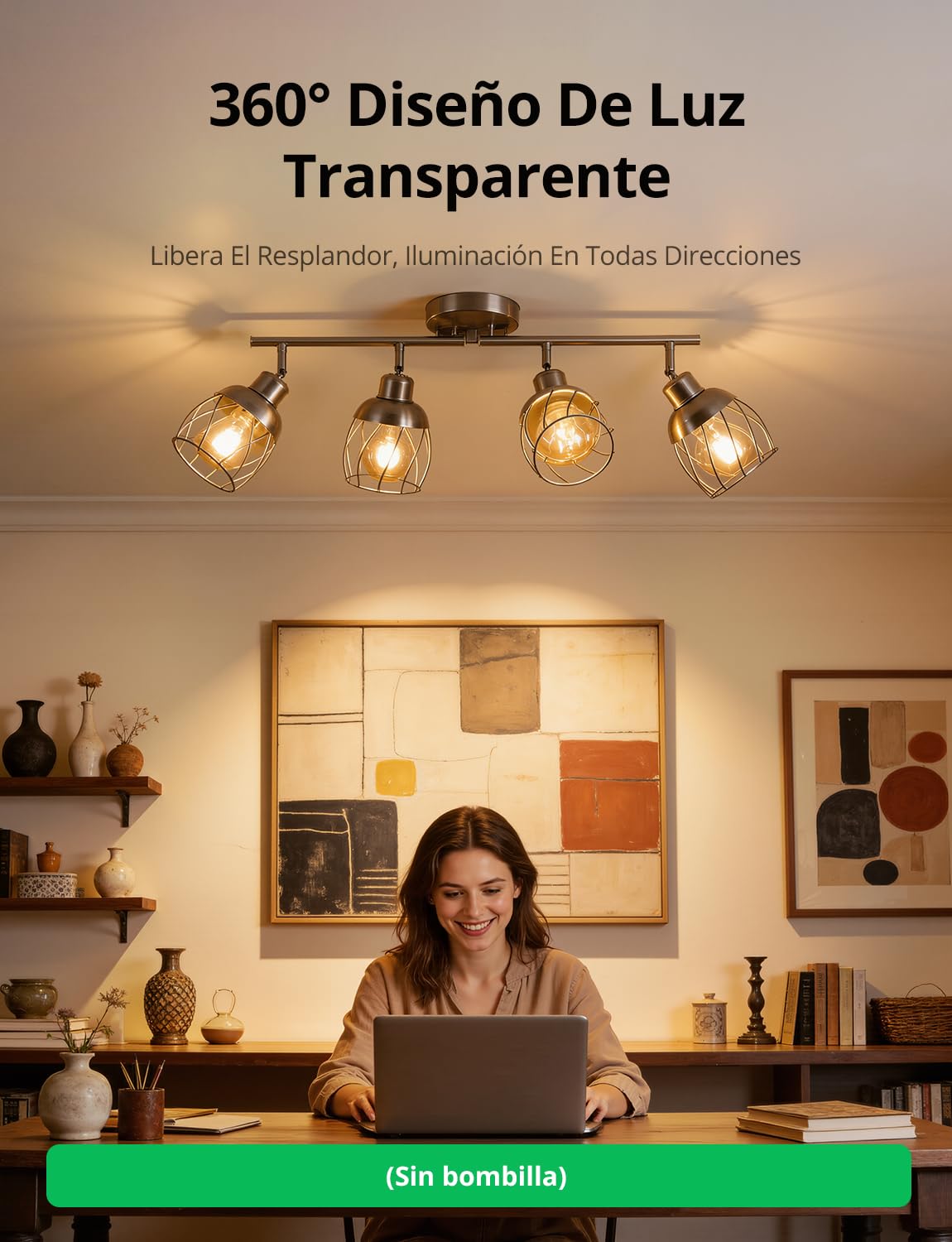 Bojim Lamparas Colgantes Salon de Techo Jaula 4 Luces Candeeiro Suspenso Dormitorio, Lampara Colgante Metal Focos Estilo Industrial Níquel para Cocina Pasillo (Sin Bombilla)