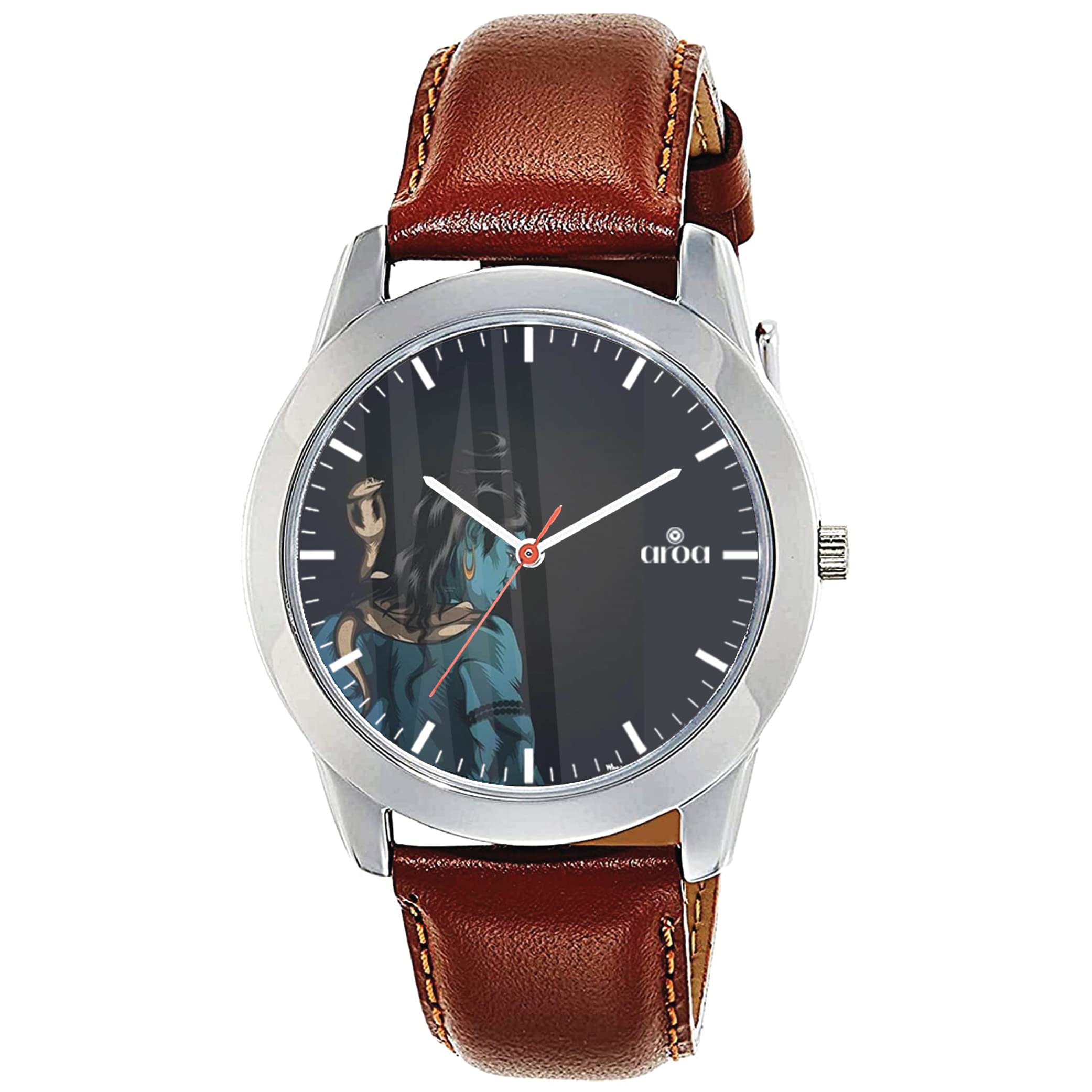 AROA Watch New Watch for Har Har Mahadev Shiva Ji Model : 198 Steel Metal Type Analog Brown Strap Watch Violet Dial for Men Stylish Watch for Boys
